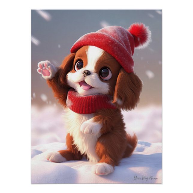 Pôster Feliz Natal, Cavalier King Charles Spaniel Dog (Frente)