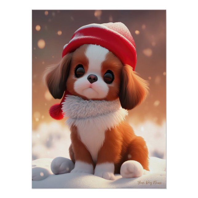 Pôster Feliz Natal, Cavalier King Charles Spaniel Dog (Frente)