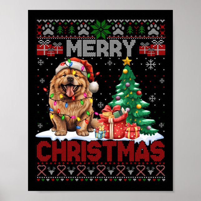 Poster Feliz Natal Chow Chow Dog Família Feia Xm (Frente)