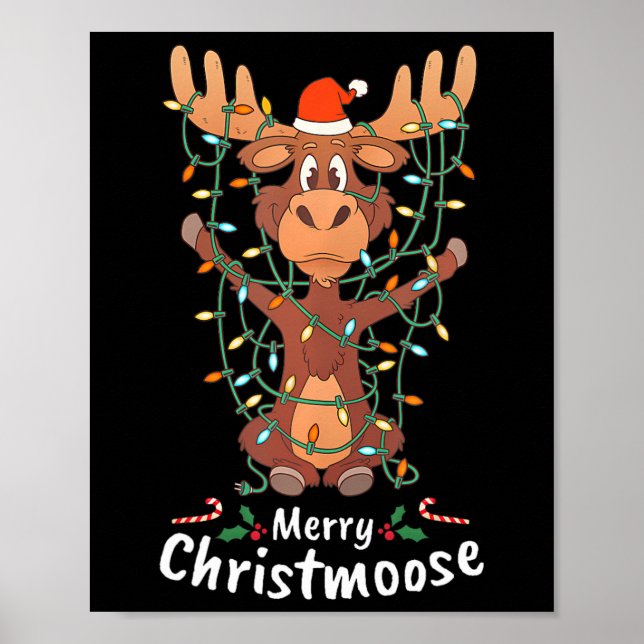Poster Feliz Natal Christmoose Árvore de Natal Luzes (Frente)