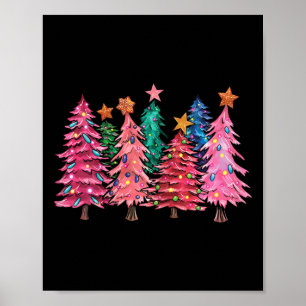 Poster Feliz Natal Com Árvores Rosa Fantasia De Natal Men