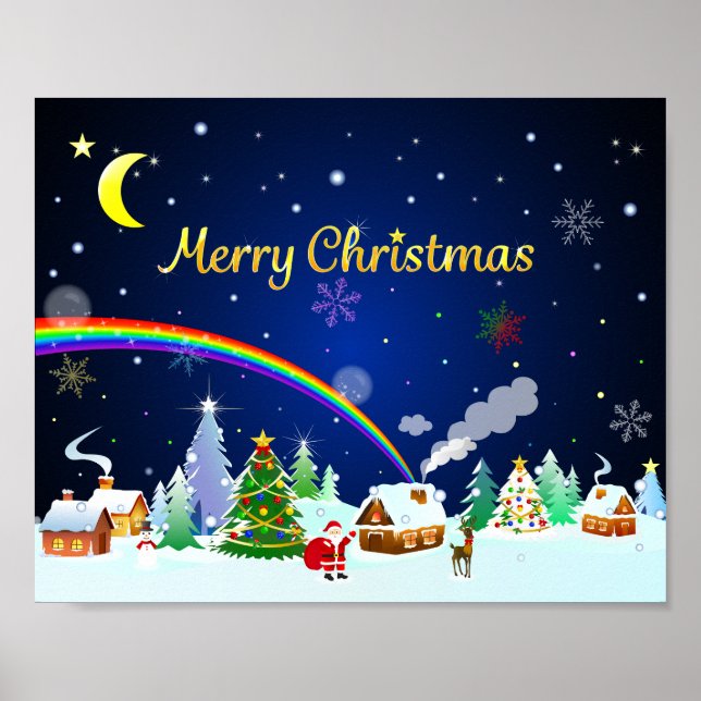 Poster Feliz Natal com Crescent Moon (Frente)