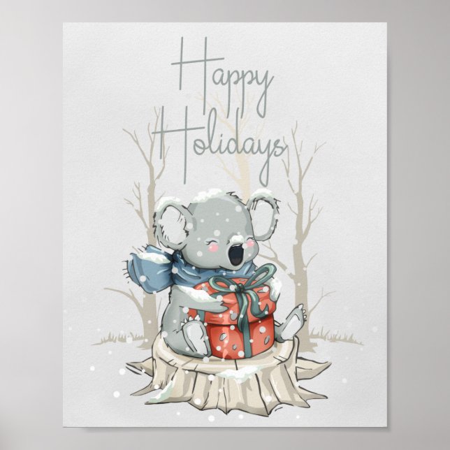 Poster Feliz Natal Coração Koala Férias (Frente)