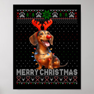 Poster Feliz Natal Dachshund Dog Freguiçoso