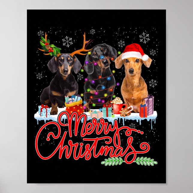 Poster Feliz Natal Dachshund Dogs Papais noeis Reindeer L (Frente)