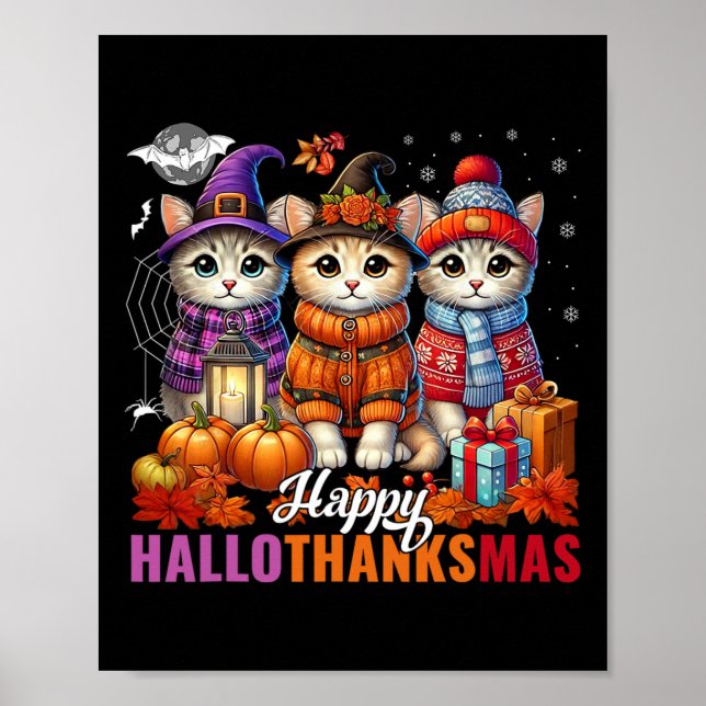 Poster Feliz Natal de Ação de Graças de Halloween HalloOb (Frente)