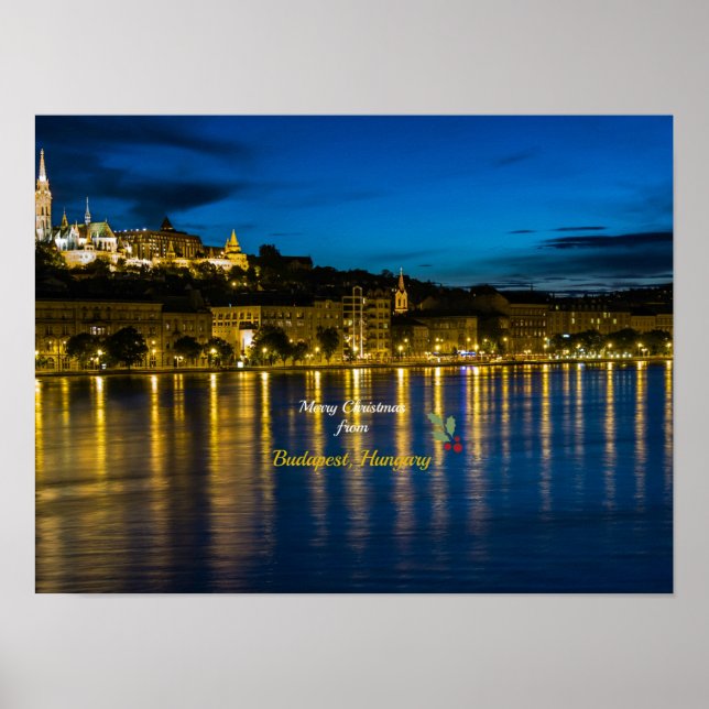Poster Feliz Natal de Budapeste - Rio Danúbio (Frente)
