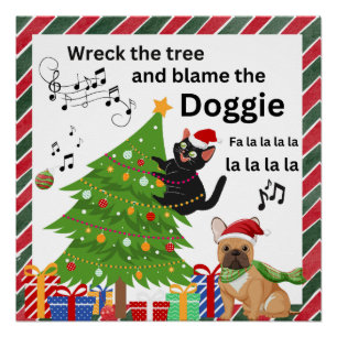 Pôster Feliz Natal De Gato Negro E Cachorro