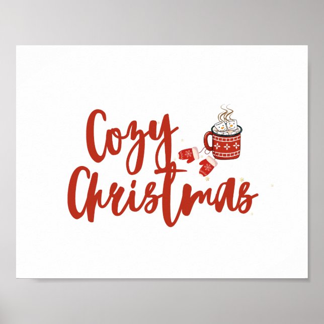 Poster Feliz Natal: Design de chocolate quente e mittens (Frente)