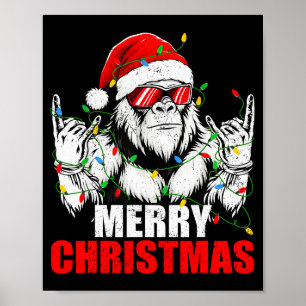 Poster Feliz Natal Divertido Vintage Pé Grande Rock On Na