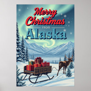 Poster Feliz Natal Do Alaska Retro
