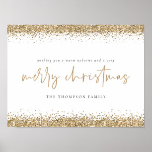 Poster Feliz Natal Dourado Nome Branco da Glitter