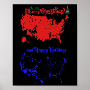 Poster Feliz Natal E Feliz Mapa Festivo Dos Eua