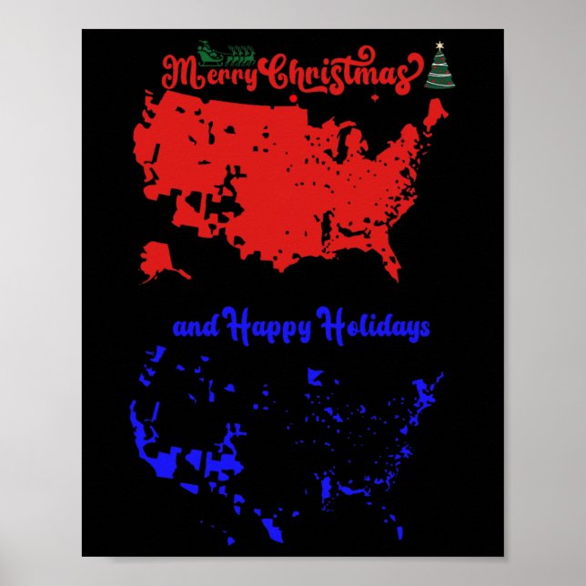 Poster Feliz Natal E Feliz Mapa Festivo Dos Eua (Frente)