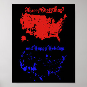 Poster Feliz Natal E Feliz Mapa Festivo Dos Eua