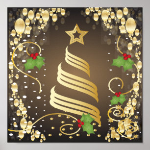 Pôster Feliz Natal Earthtone festivo Brown e ouro