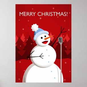 Pôster Feliz Natal feliz do boneco de neve do canto