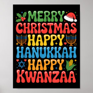 Poster Feliz Natal Feliz Hanukkah Cota Kwanzaa