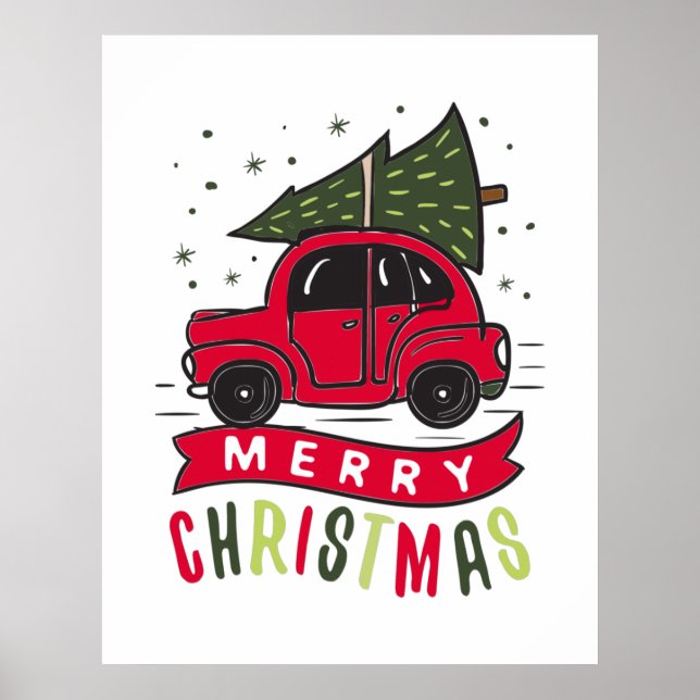 Poster Feliz Natal Feriados em Árvore de Carro Vermelho n (Frente)
