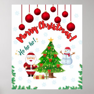 Poster Feliz Natal Festivo: Papais noeis, Neve e Árvore