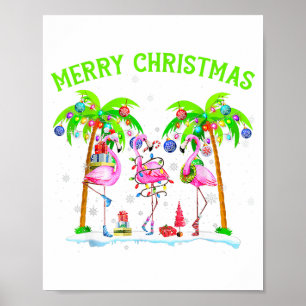 Poster Feliz Natal Flamingo Natal Luz da Palmeira Trop
