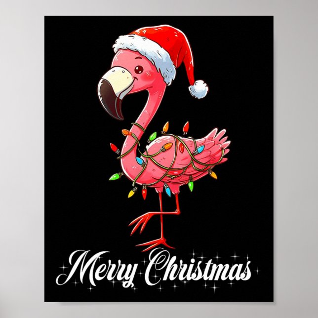Poster Feliz Natal Flamingo Papais noeis Fa La La Mingo C (Frente)