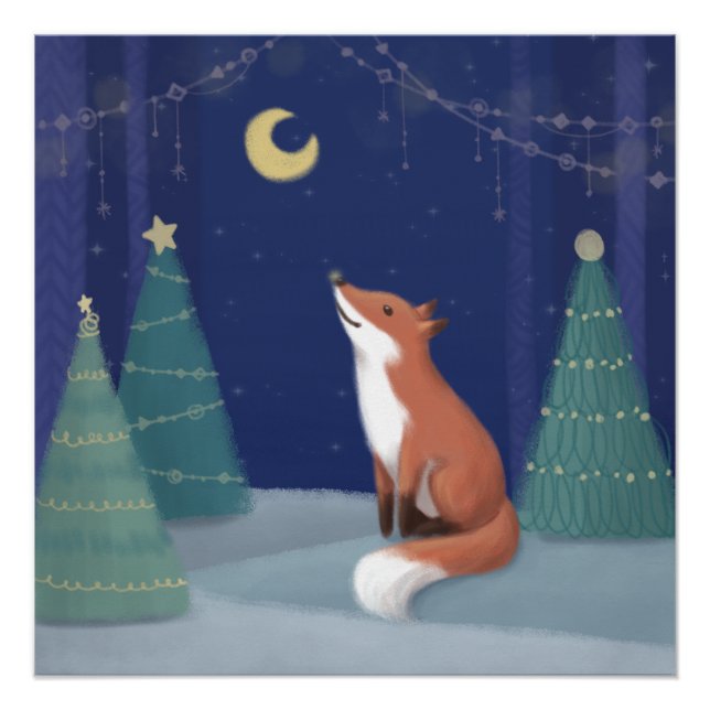 Pôster Feliz Natal: Fox Illustration Art (Frente)