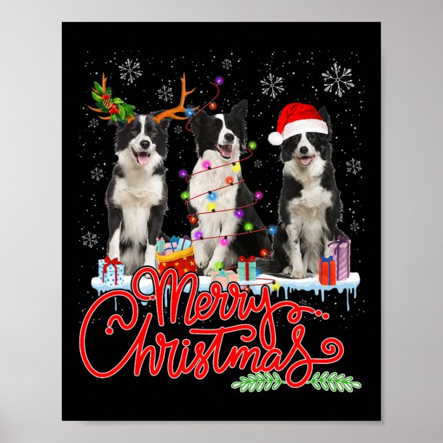 Poster Feliz Natal Fronteira de Collie Papais noeis Reind (Frente)