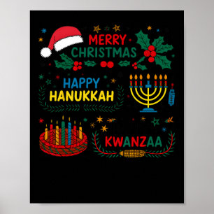 Poster Feliz Natal Hanukkah E Feliz Kwanzaa