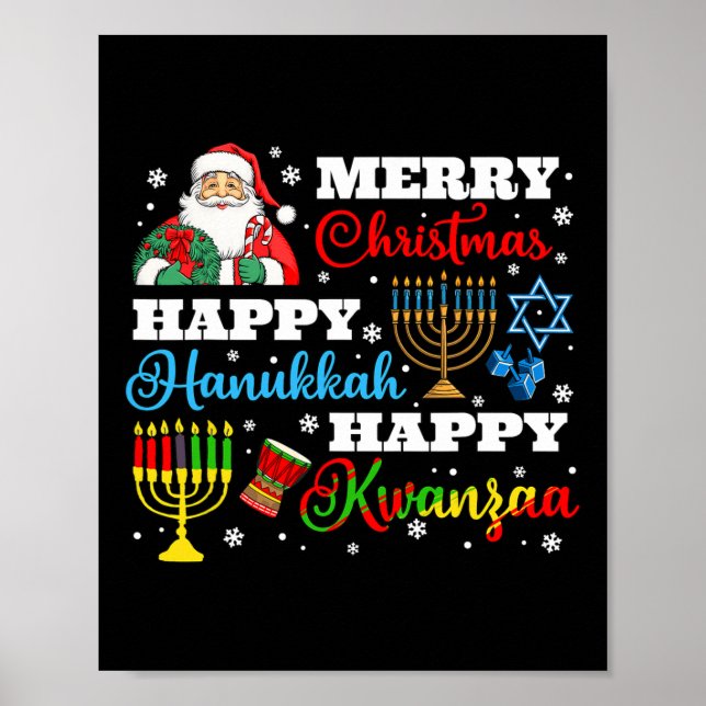 Poster Feliz Natal Hanukkah Kwanzaa judeu Afro Holid (Frente)