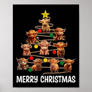 Poster Feliz Natal Highland Cow Western Xmas Tree Paj