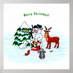 Poster Feliz Natal! Homem de Neve com Amigos