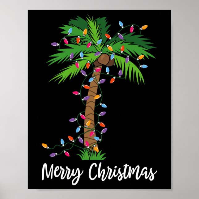Poster Feliz Natal Lights Palm Tree Beach Xmas Pajama (Frente)