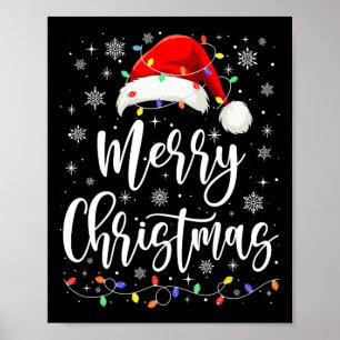 Poster Feliz Natal Luz Vermelha Santa Hat Família Xmas M