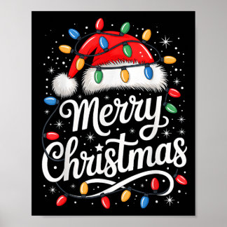 Poster Feliz Natal Luz Vermelha Santa Hat Família Xmas M