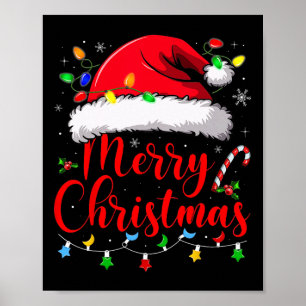 Poster Feliz Natal Luz Vermelha Santa Hat Família Xmas M