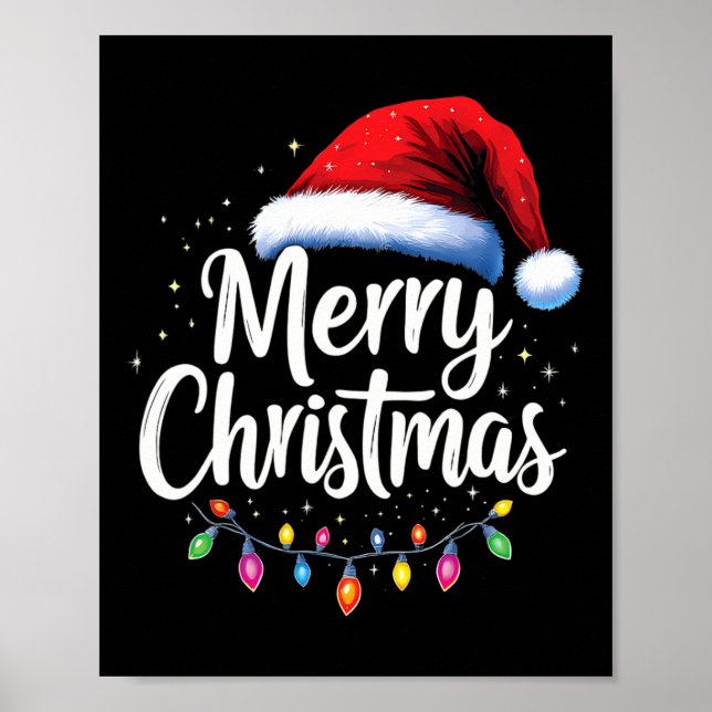 Poster Feliz Natal Luz Vermelha Santa Hat Família Xmas M (Frente)
