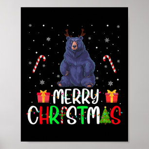 Poster Feliz Natal Luzes de Urso Reindeer Hat Pjs