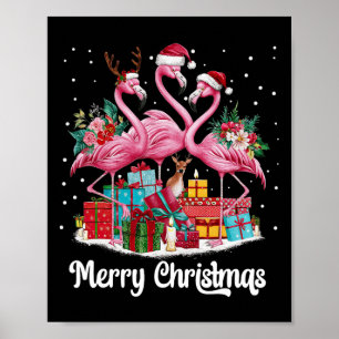 Poster Feliz Natal Luzes Flamingo Santa Hat Neve Xma