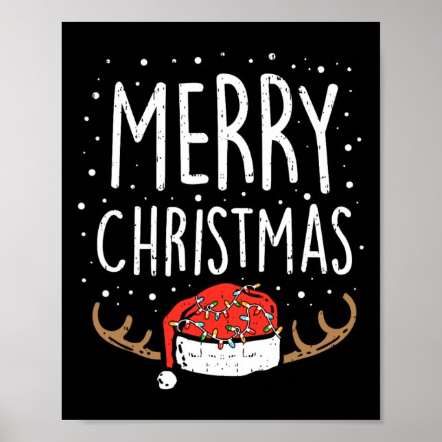 Poster Feliz Natal Luzes Santa Hat Família Xmas Homens W (Frente)