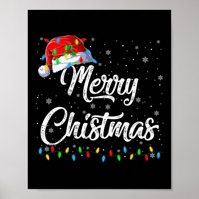 Poster Feliz Natal Luzes Santa Hat Família Xmas Homens W (Frente)
