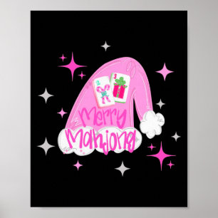 Poster Feliz Natal Mahjong Santa Chapéu Xmas Chinoiserie