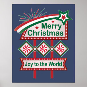 Poster Feliz Natal - Marquee Retro - Alegria ao Mundo