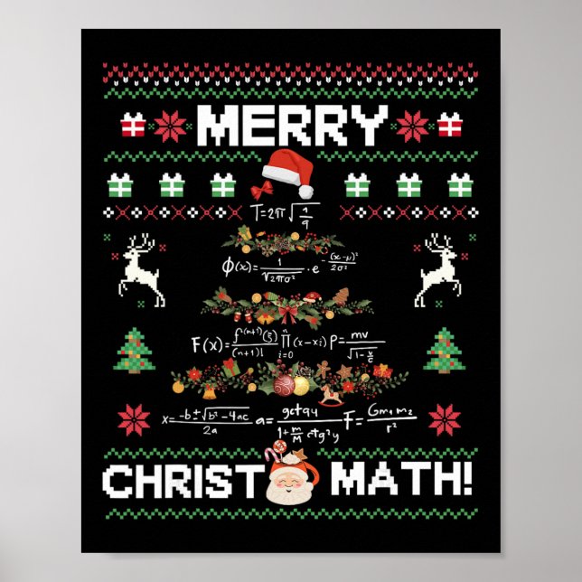 Poster Feliz Natal Matemática Árvore de Natal Engraçada E (Frente)