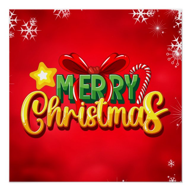 Pôster Feliz Natal Natal Feliz Natal Vermelho Feriado Ver (Frente)