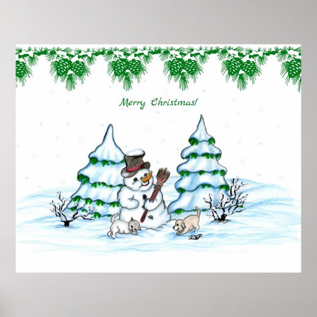 Poster Feliz Natal! Neve com Cat e Puppy (Frente)