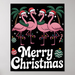 Poster Feliz Natal Nk Flamingo Chapéu de Papai Noel Luz d