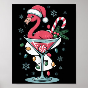 Poster Feliz Natal Nk Flamingo Vinho Bebendo Luzes X