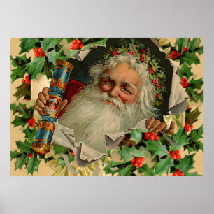Poster Feliz Natal Pai Natal Claus Antiquado clássico