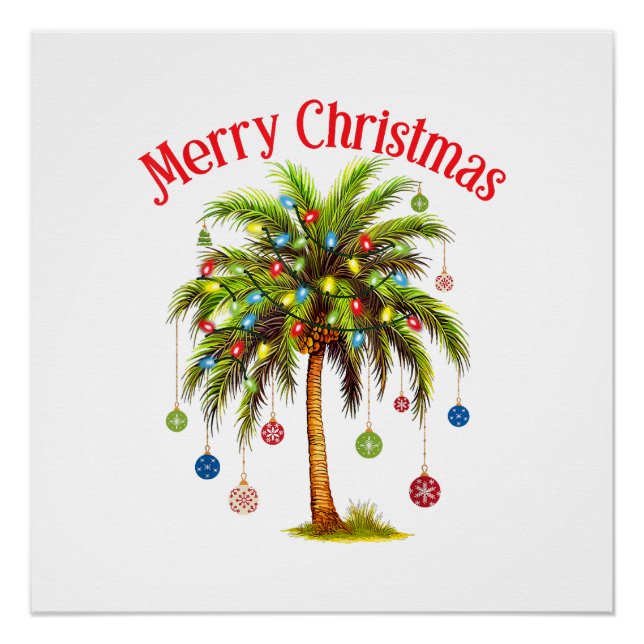 Pôster Feliz Natal Palm Tree Light Havaiana Tropical (Frente)